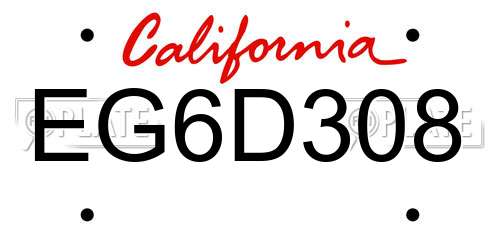 EG6D308 California License Plate