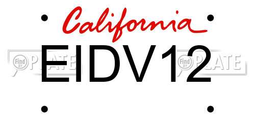 EIDV12 California License Plate