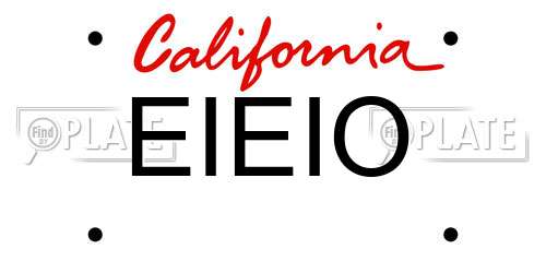EIEIO California License Plate