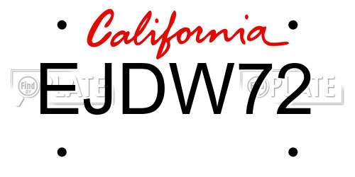 EJDW72 California License Plate
