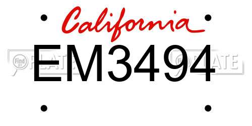 EM3494 California License Plate