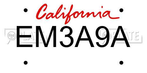 EM3A9A California License Plate