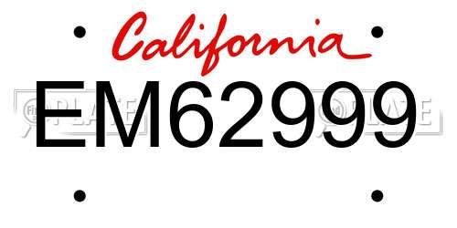 EM62999 California License Plate