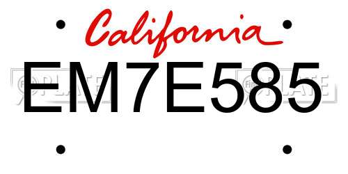 EM7E585 California License Plate