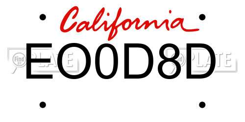 EO0D8D California License Plate