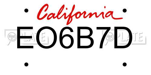 EO6B7D California License Plate