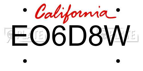 EO6D8W California License Plate