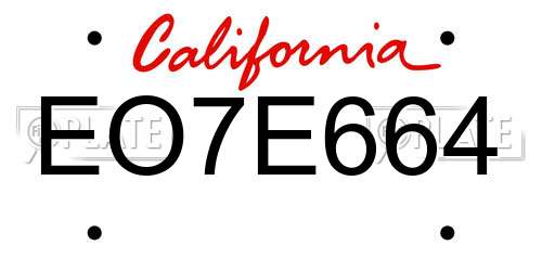 EO7E664 California License Plate