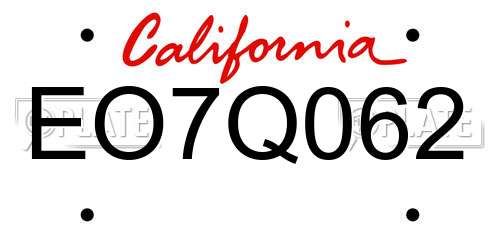 EO7Q062 California License Plate