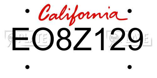 EO8Z129 California License Plate
