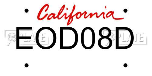 EOD08D California License Plate