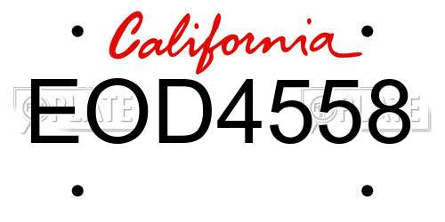 EOD4558 California License Plate