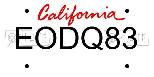 EODQ83 California License Plate
