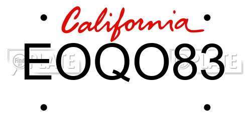 EOQO83 California License Plate