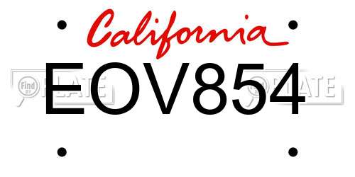 EOV854 California License Plate
