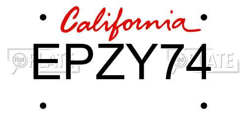 EPZY74 California License Plate