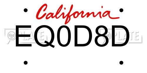 EQ0D8D California License Plate