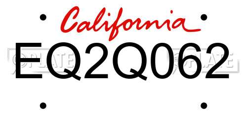 EQ2Q062 California License Plate