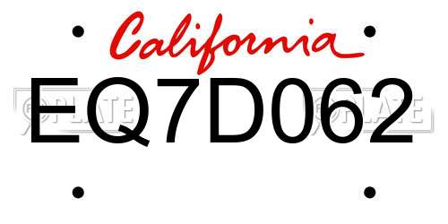 EQ7D062 California License Plate
