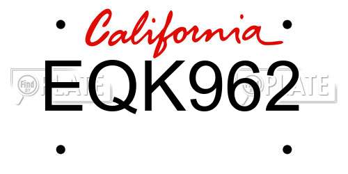EQK962 California License Plate