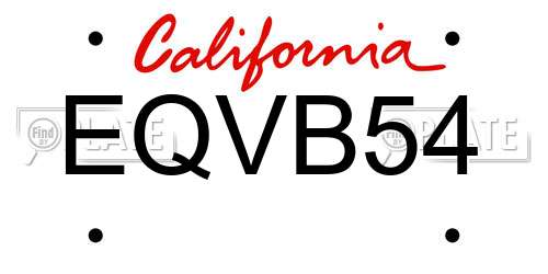 EQVB54 California License Plate