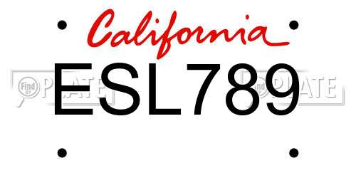 ESL789 California License Plate