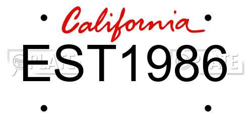 EST1986 California License Plate
