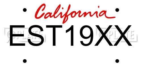 EST19XX California License Plate