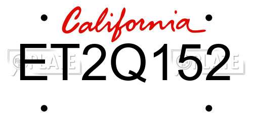 ET2Q152 California License Plate