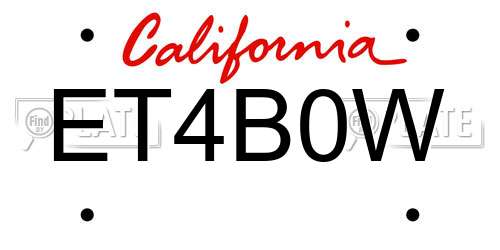 ET4B0W California License Plate