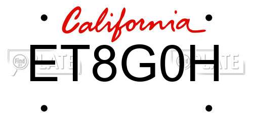 ET8G0H California License Plate