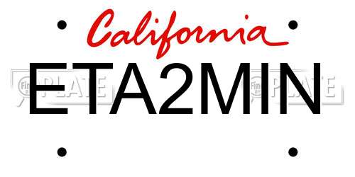 ETA2MIN California License Plate
