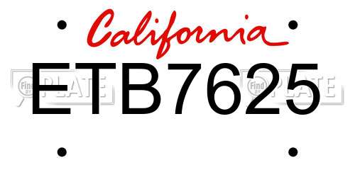 ETB7625 California License Plate