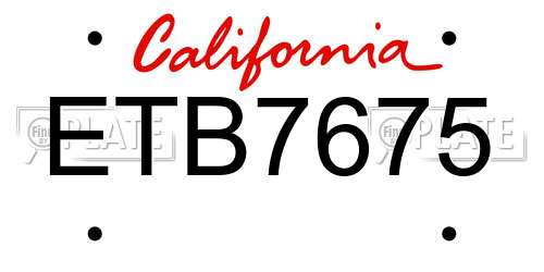 ETB7675 California License Plate