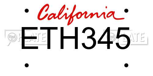 ETH345 California License Plate