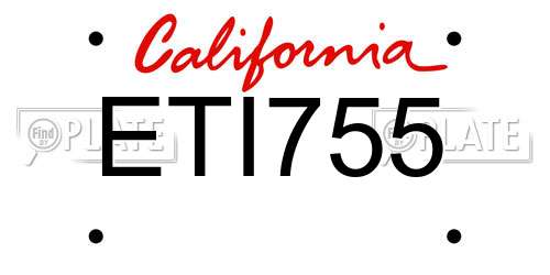 ETI755 California License Plate
