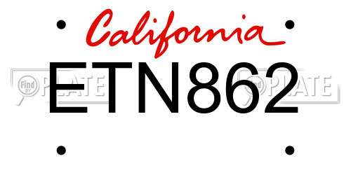 ETN862 California License Plate