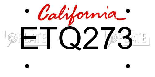 ETQ273 California License Plate