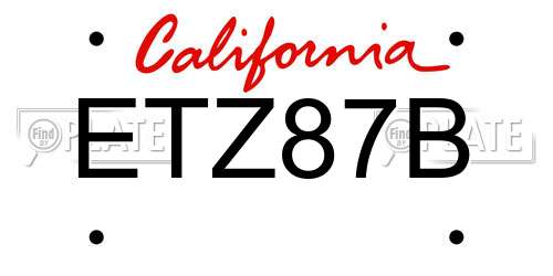 ETZ87B California License Plate