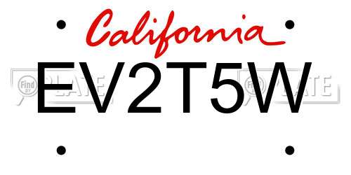 EV2T5W California License Plate