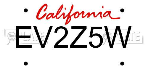 EV2Z5W California License Plate