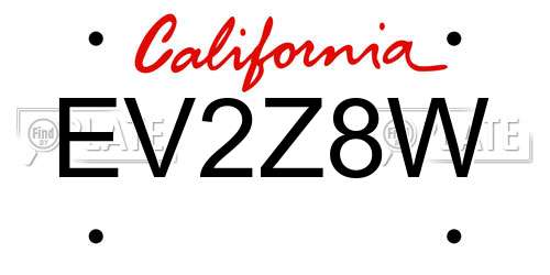 EV2Z8W California License Plate