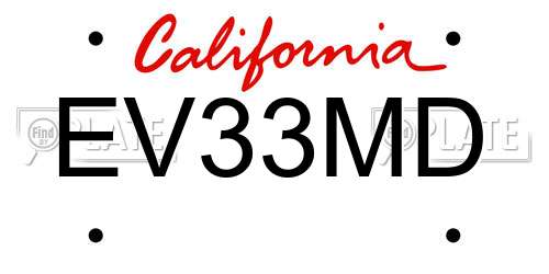 EV33MD California License Plate