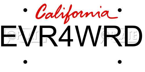 EVR4WRD California License Plate