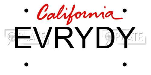 EVRYDY California License Plate