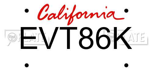 EVT86K California License Plate