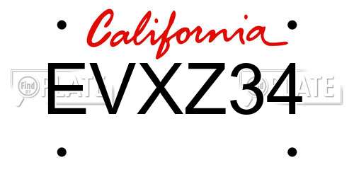 EVXZ34 California License Plate