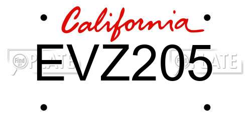 EVZ205 California License Plate