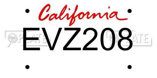 EVZ208 California License Plate