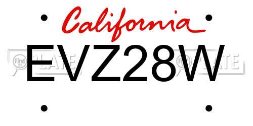 EVZ28W California License Plate